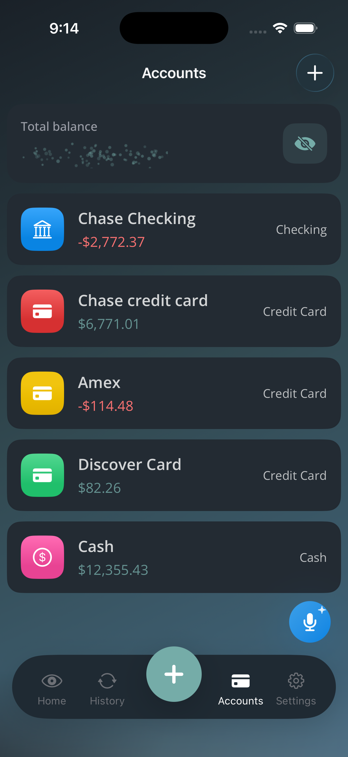 Bounty Budget accounts overview with multiple bank accounts