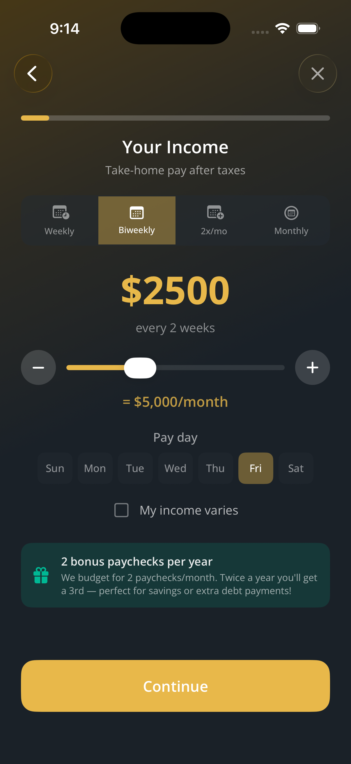 Bounty Budget income setup with slider